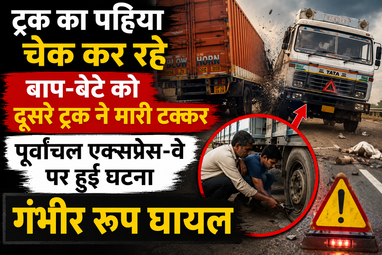 आजमगढ़ ट्रक का पहिया चेक कर रहे बाप-बेटे को दूसरे ट्रक ने मारी टक्कर,पूर्वांचल एक्सप्रेस-वे पर हुई घटना गंभीर रूप घायल