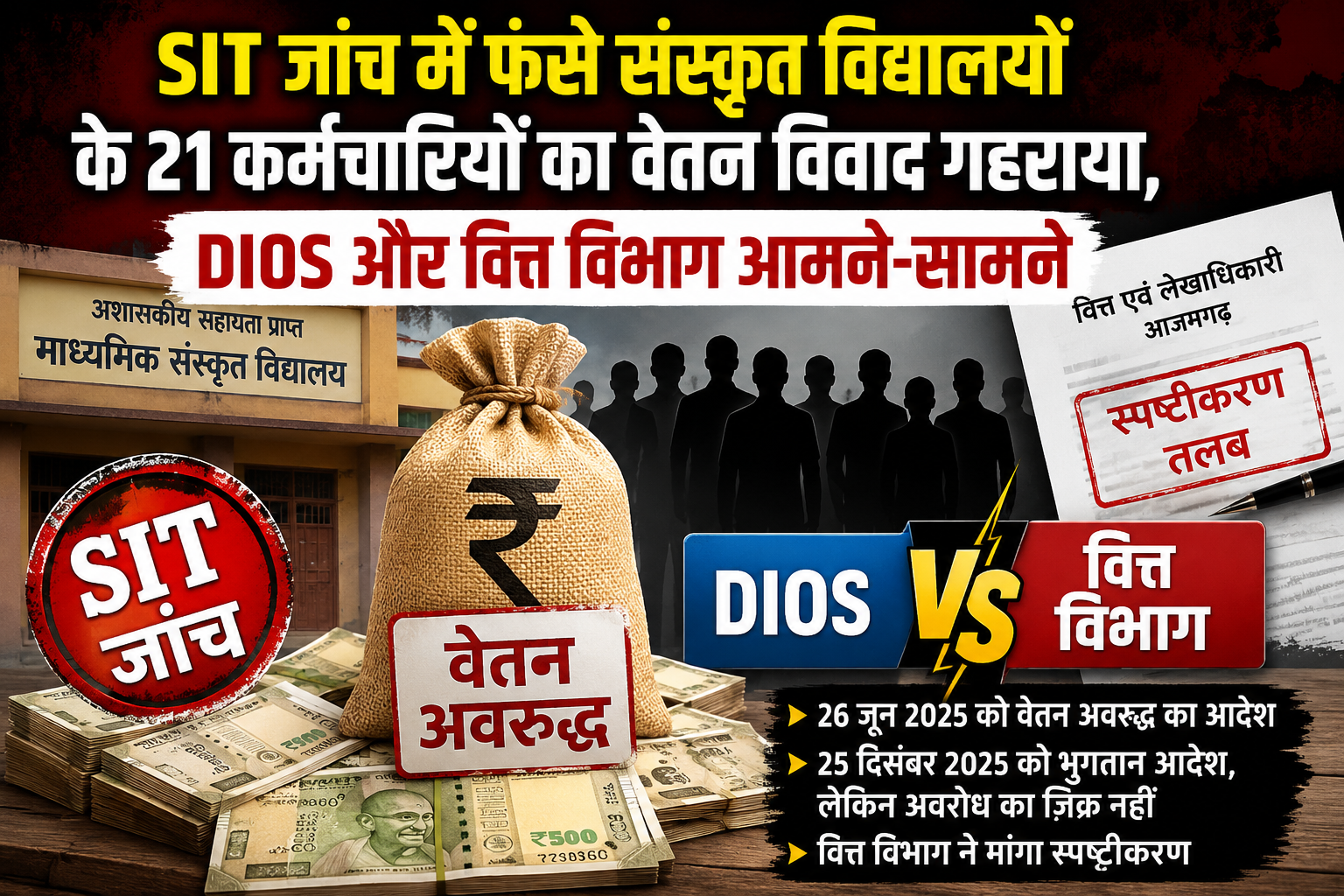 SIT जांच में फंसे संस्कृत विद्यालयों के 21 कर्मियों का वेतन विवाद गहराया,DIOS और वित्त विभाग आमने-सामने