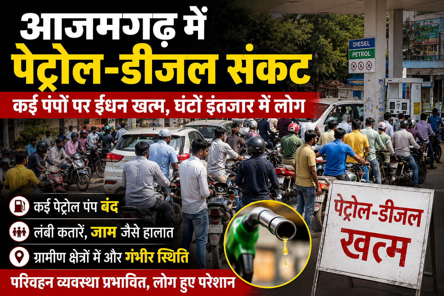 आजमगढ़ में पेट्रोल-डीजल संकट गहराया, कई पंप हुए खाली,