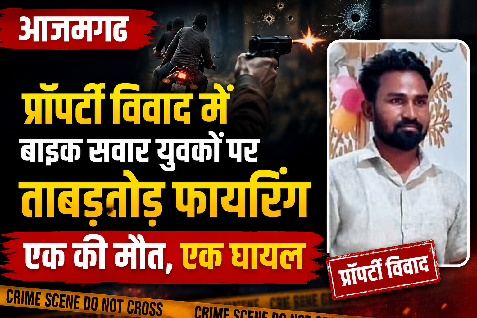 आजमगढ़ प्रोपर्टी विवाद में बाइक सवार युवकों पर ताबड़तोड़ फायरिंग, एक की मौत एक घायल