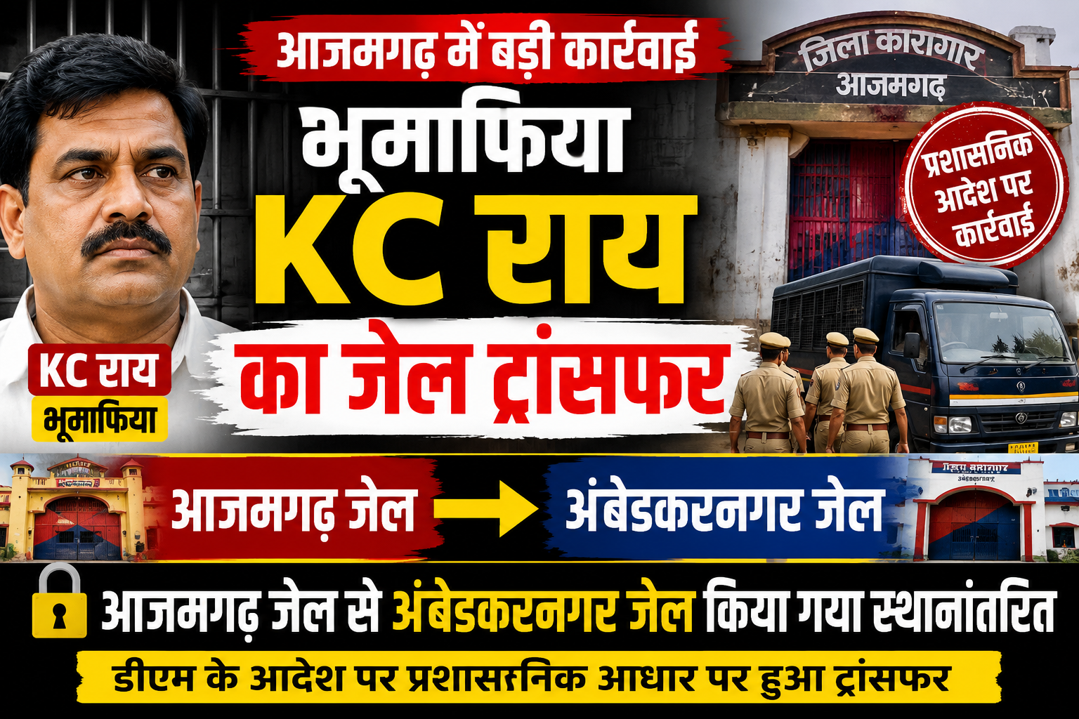 आजमगढ़ में भूमाफिया KC राय को आजमगढ़ जेल से अंबेडकरनगर जेल किया गया स्थानांतरित