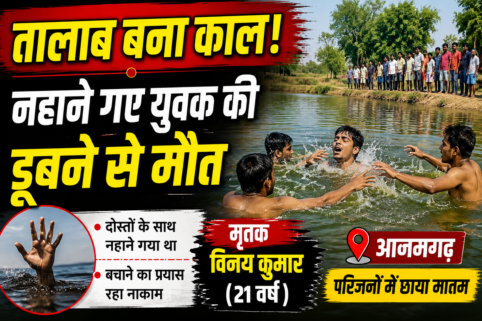 आजमगढ़ में तालाब बना काल! नहाने गए युवक की दोस्तो के सामने डूबने से मौत”