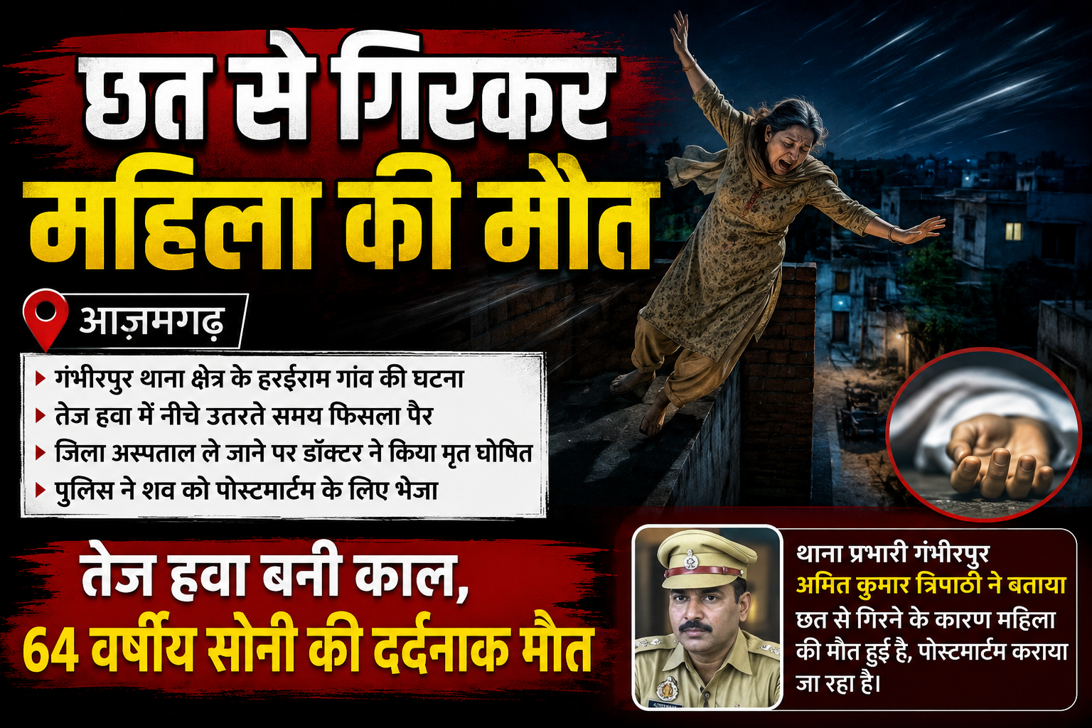 आजमगढ़ तेज हवा बनी काल,छत से गिरकर वृद्धा की मौत, परिवार में मचा कोहराम