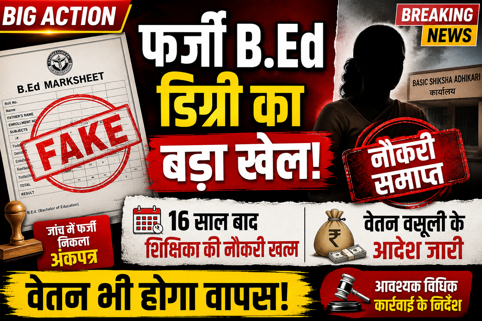 आजमगढ़ में फर्जी बीएड अंकपत्र के आधार पर नियुक्त शिक्षिका की सेवा समाप्त,वेतन रिकवरी के आदेश