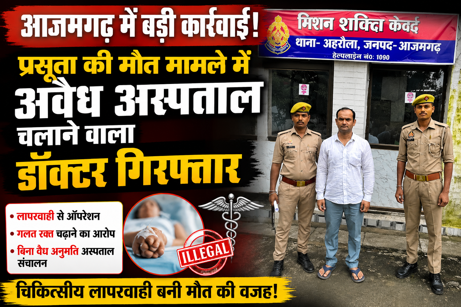 आजमगढ़: गलत रक्त चढ़ाने से प्रसूता की मौत, अवैध अस्पताल संचालक डॉक्टर गिरफ्तार