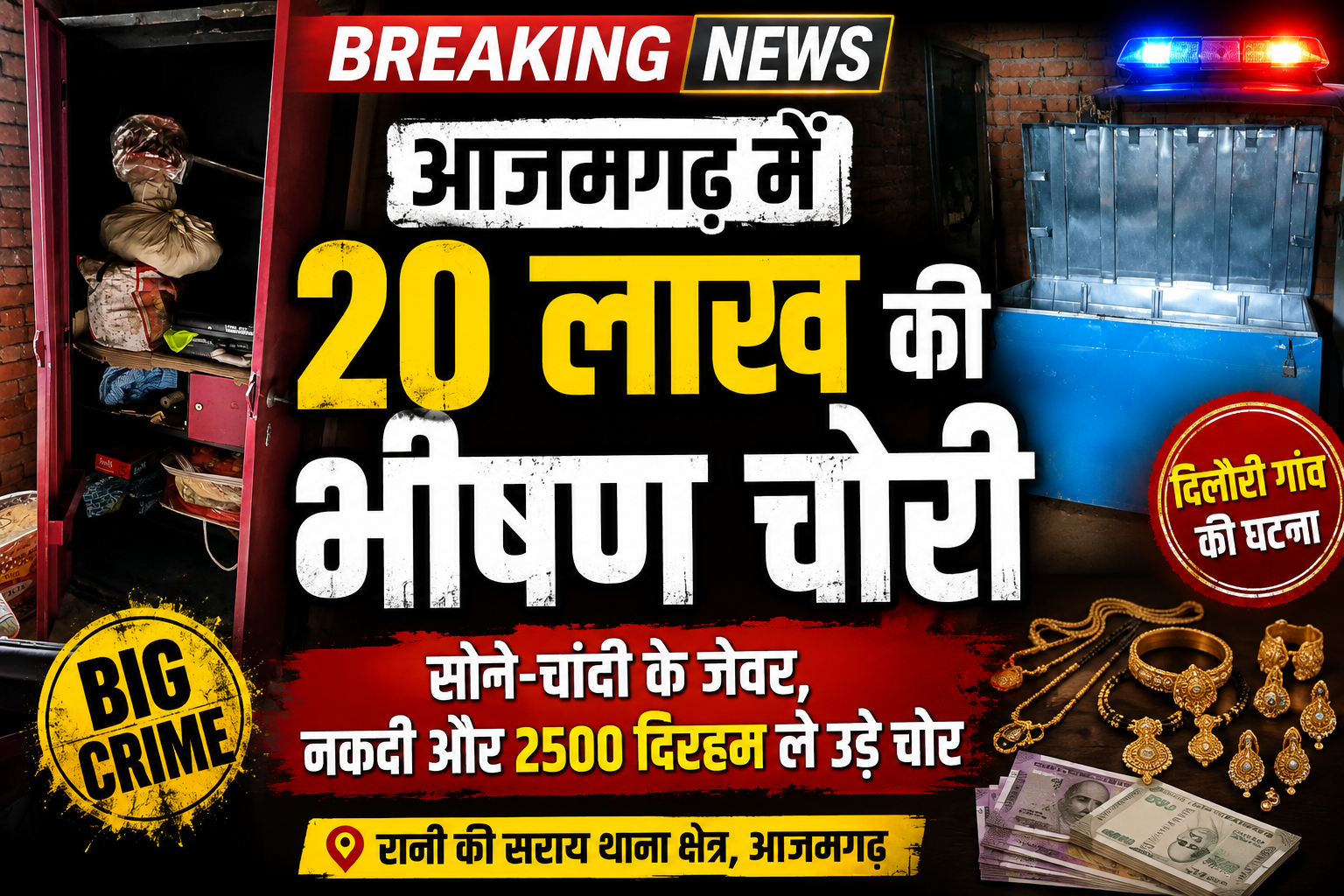 आजमगढ़: घर में घुसे चोर, 20 लाख के जेवर, नकदी और विदेशी मुद्रा लेकर फरार