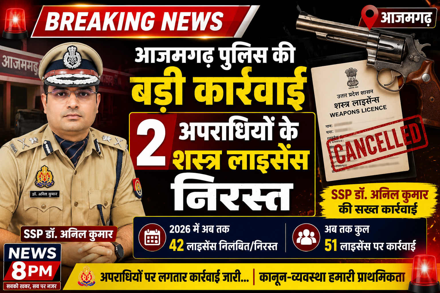 आजमगढ़ में अपराधियों पर सख्ती: दो शस्त्र लाइसेंस निरस्त, एसएसपी डॉ. अनिल कुमार की बड़ी कार्रवाई