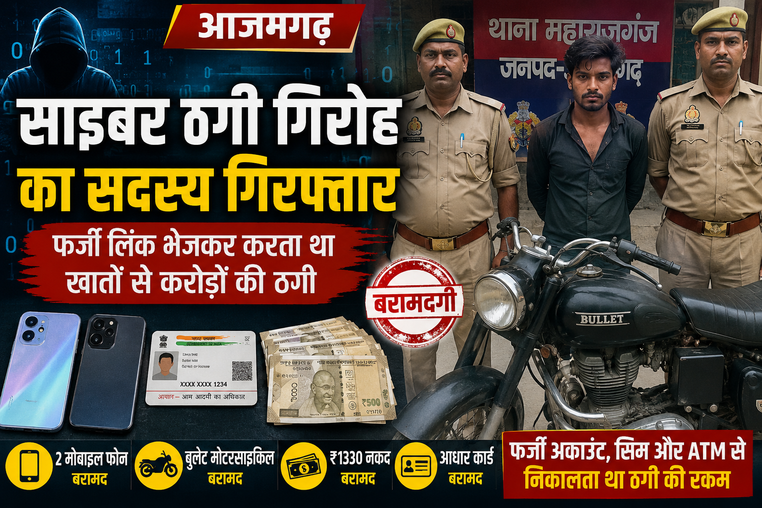फर्जी लिंक से मोबाइल हैक, खाते से उड़ाता था पैसा! आजमगढ़ में साइबर ठगी गैंग का सदस्य गिरफ्तार