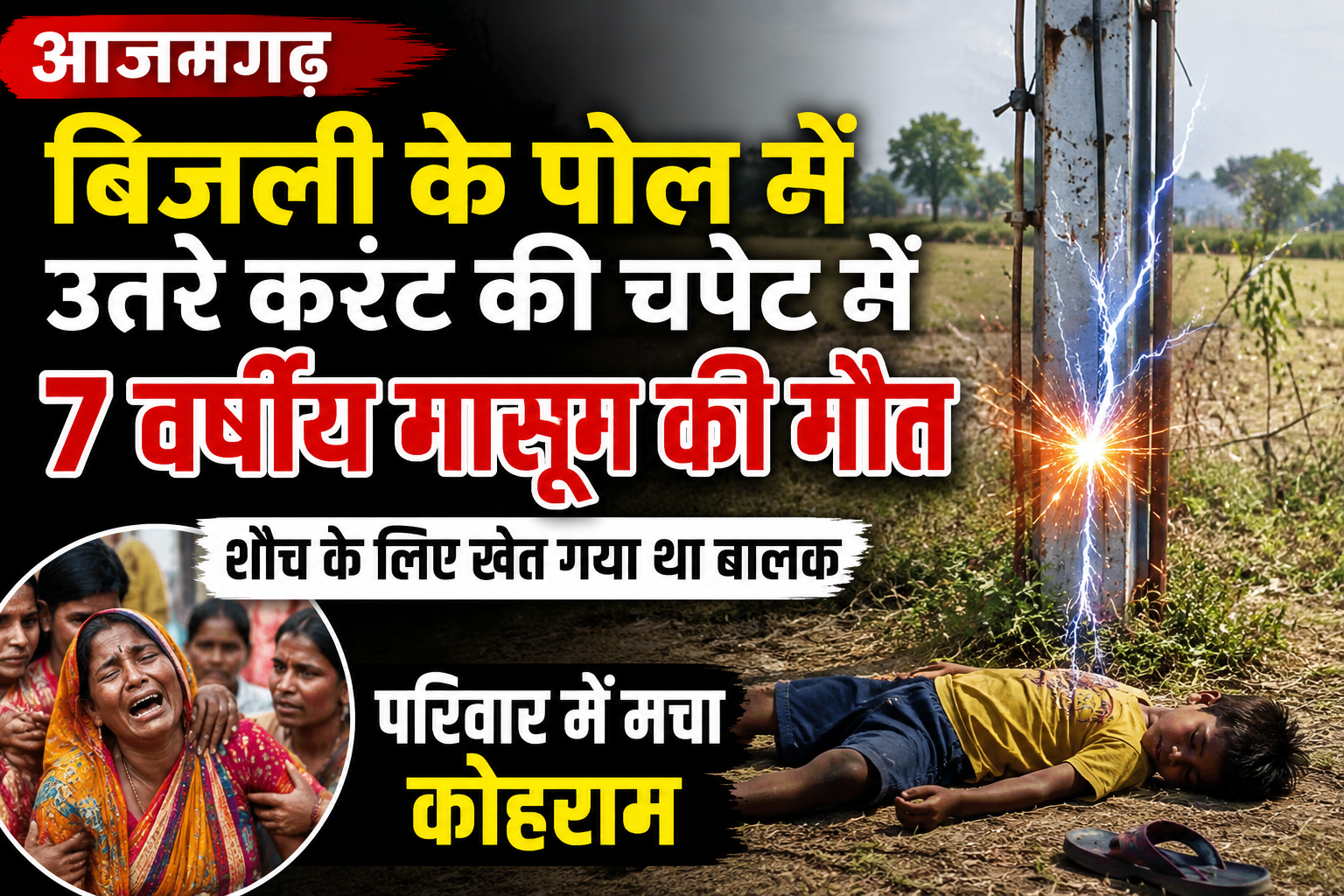 आजमगढ़: बिजली के पोल में उतरे करंट की चपेट में आने से 7 वर्षीय मासूम की मौत, शौच के लिए खेत गया था बालक