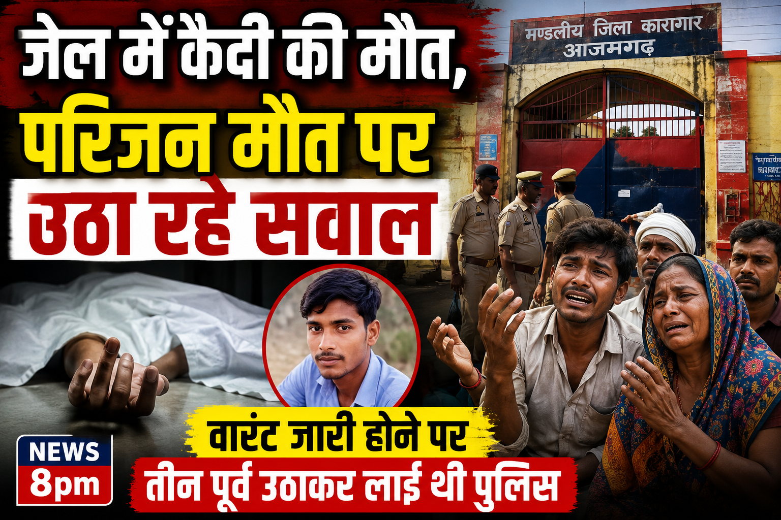आजमगढ़ जेल में कैदी की मौत,परिजन मौत पर उठा रहे सवाल वारंट जारी होने पर तीन पूर्व उठाकर लाई थी पुलिस