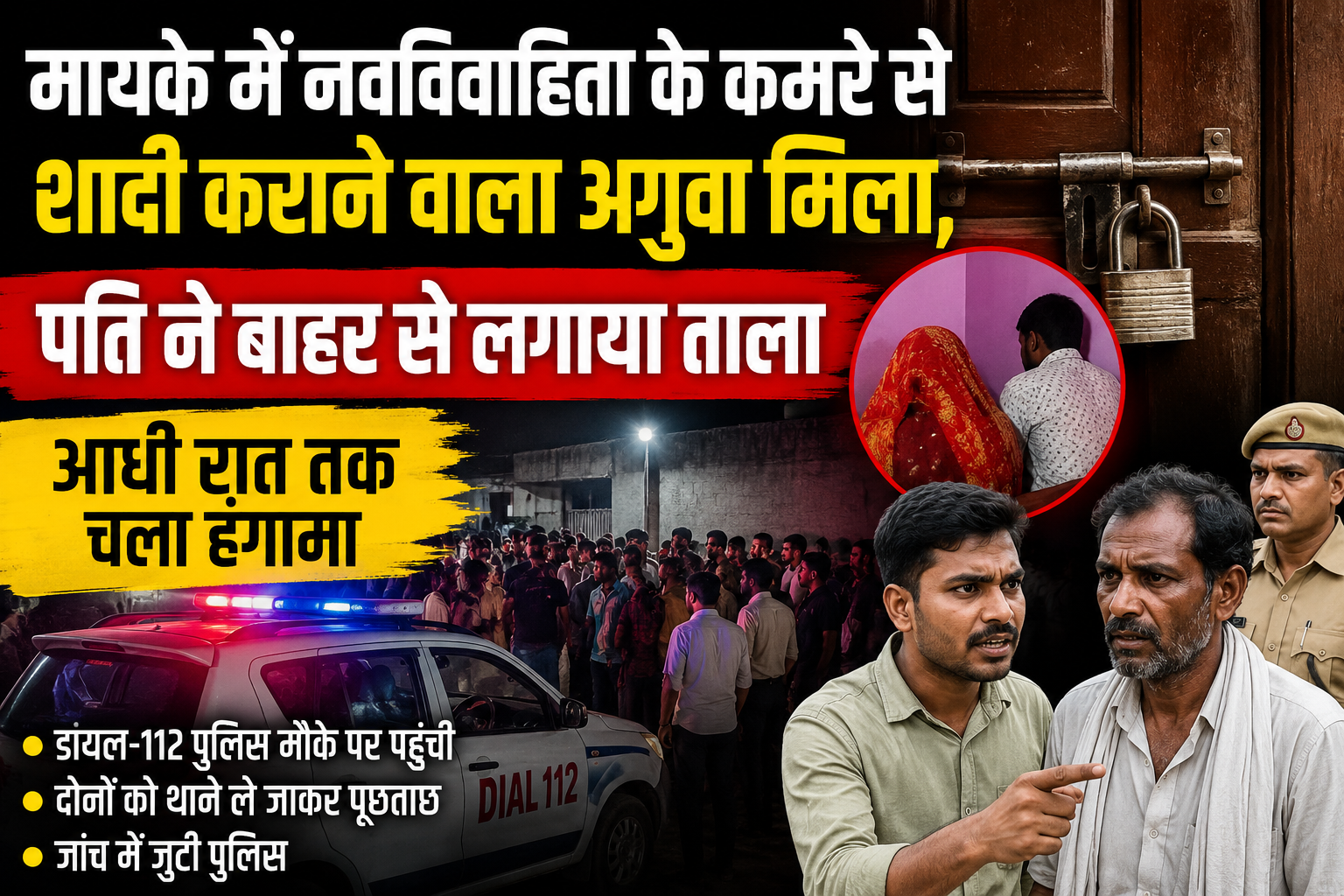 आजमगढ़ मायके में नवविवाहिता के कमरे से मिला शादी कराने वाला अगुवा,पति ने बाहर से लगाया ताला,आधी रात तक थाने में चला हंगामा