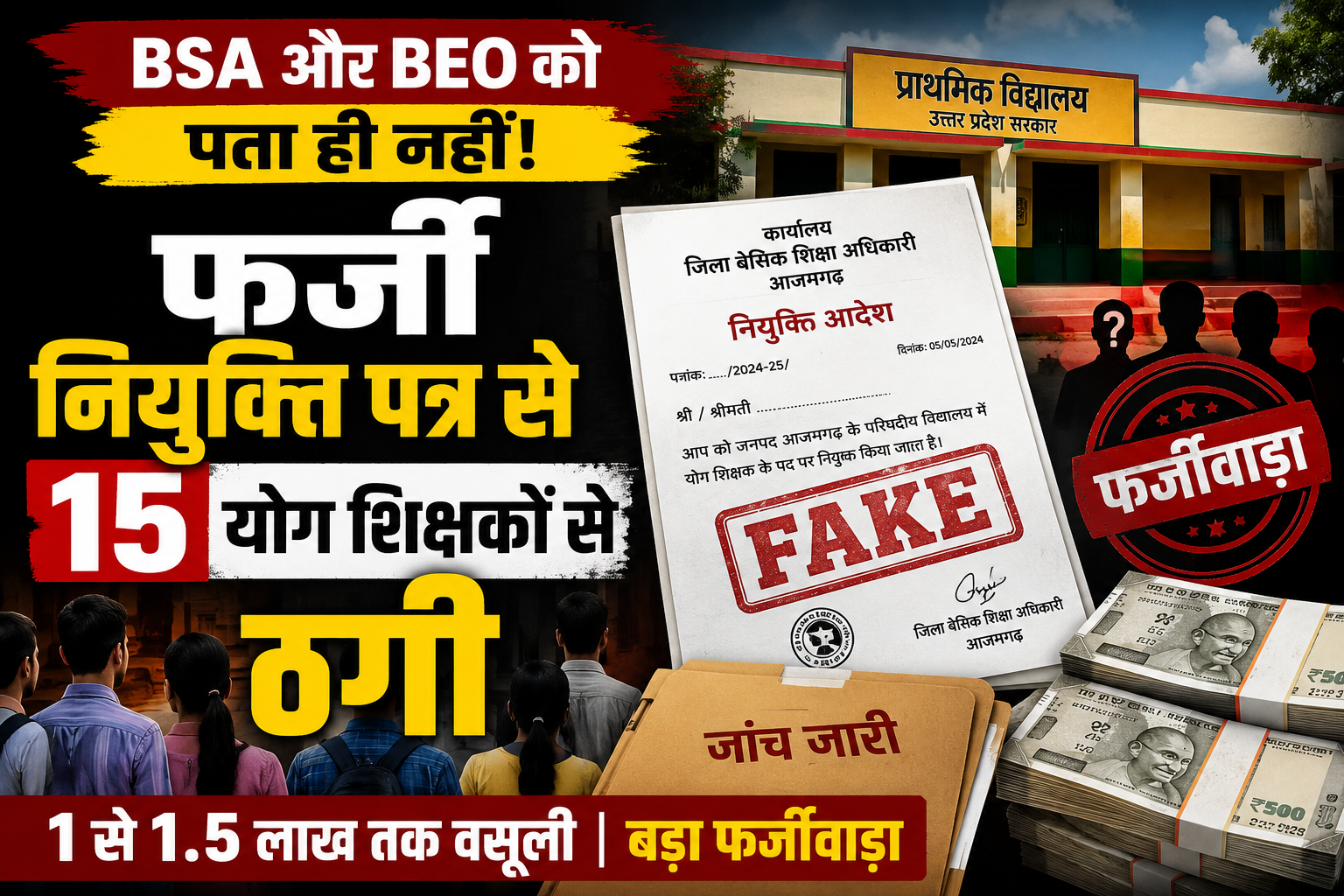 आजमगढ़ BSA और BEO को पता ही नहीं,फर्जी नियुक्ति पत्र से 15 योग शिक्षकों से लाखों की ठगी