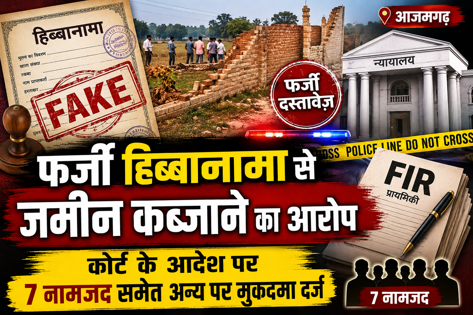 आजमगढ़ फर्जी हिब्बानामा बनाकर जमीन कब्जाने का आरोप,सात नामजद समेत अन्य पर कोर्ट के आदेश से मुकदमा दर्ज