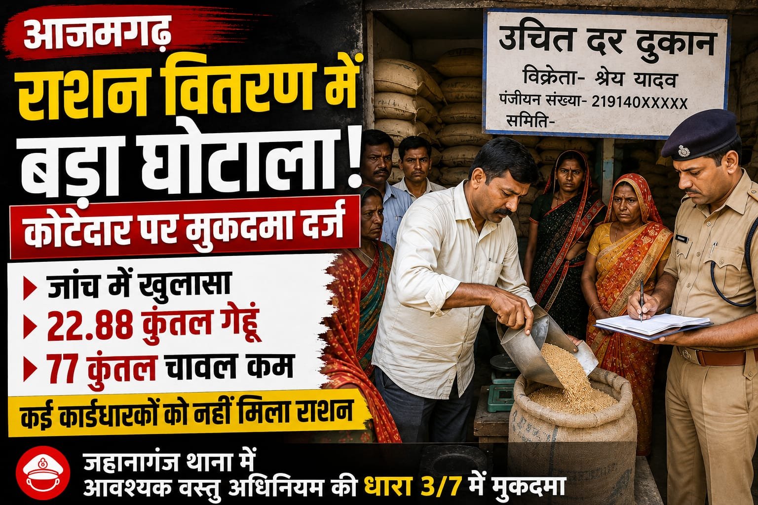 आजमगढ़ में राशन वितरण में अनियमितता का आरोप, कोटेदार के खिलाफ मुकदमा दर्ज
