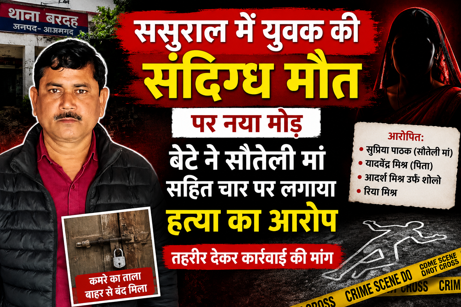 आजमगढ़ युवक की मौत ने लिया नया मोड़, बेटे ने सौतेली मां समेत चार को बताया हत्यारा
