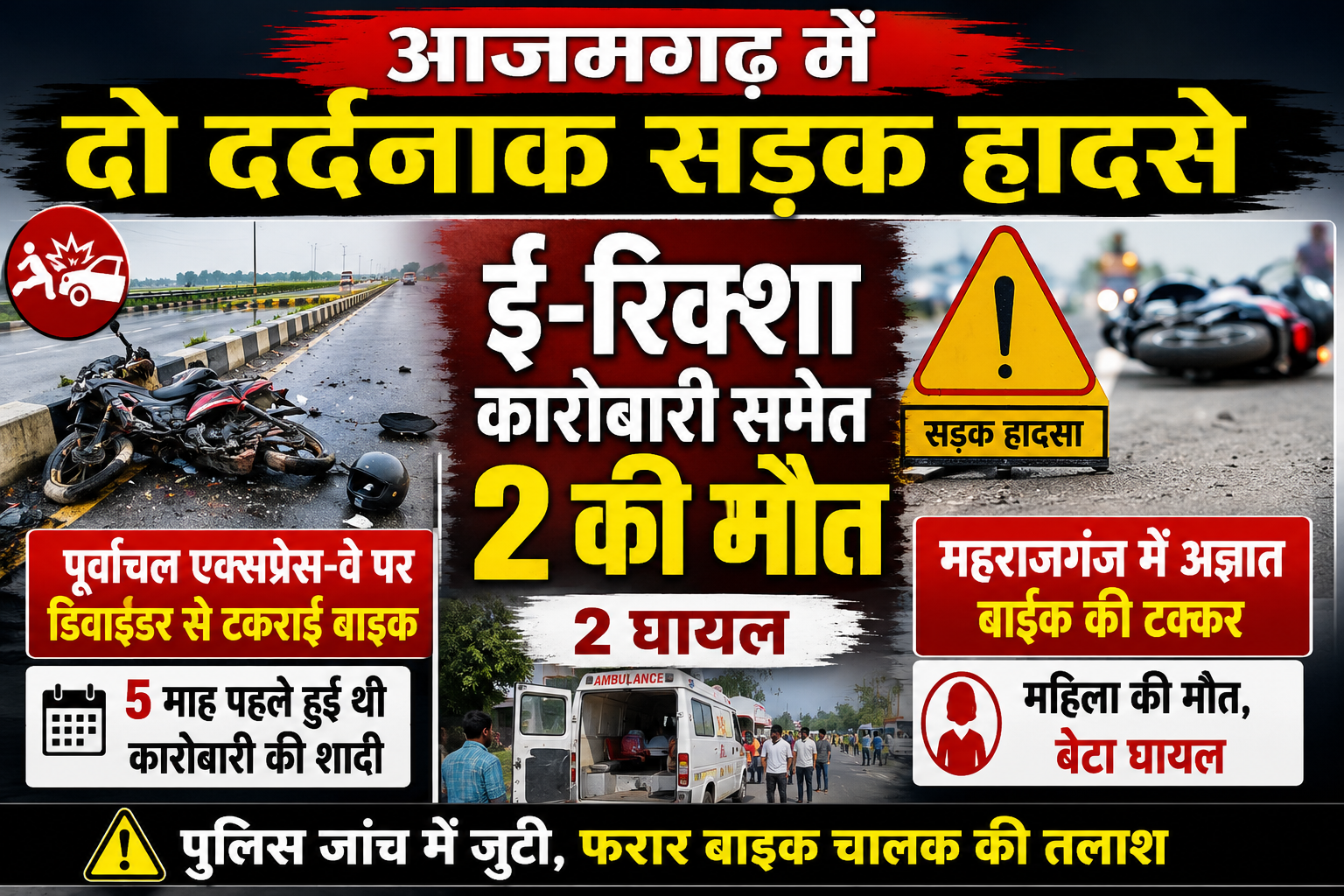 आजमगढ़: दो सड़क हादसों में ई-रिक्शा कारोबारी समेत दो की मौत, दो घायल; पुलिस जांच में जुटी