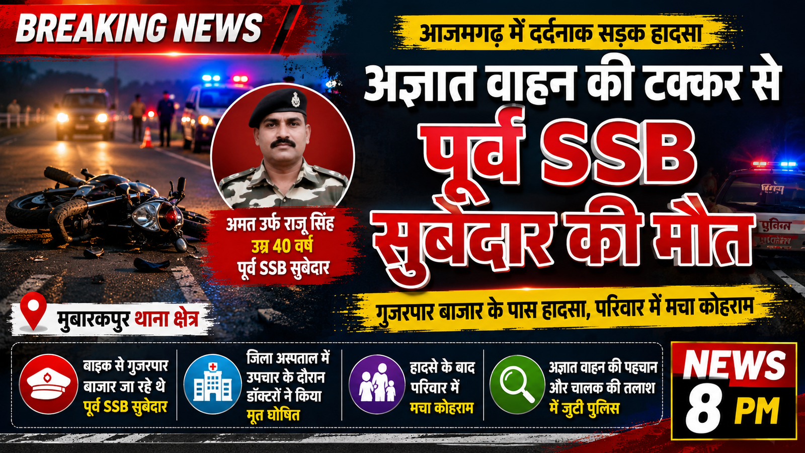 आजमगढ़ अज्ञात वाहन की टक्कर से पूर्व SSB सुबेदार की मौत,मचा कोहराम