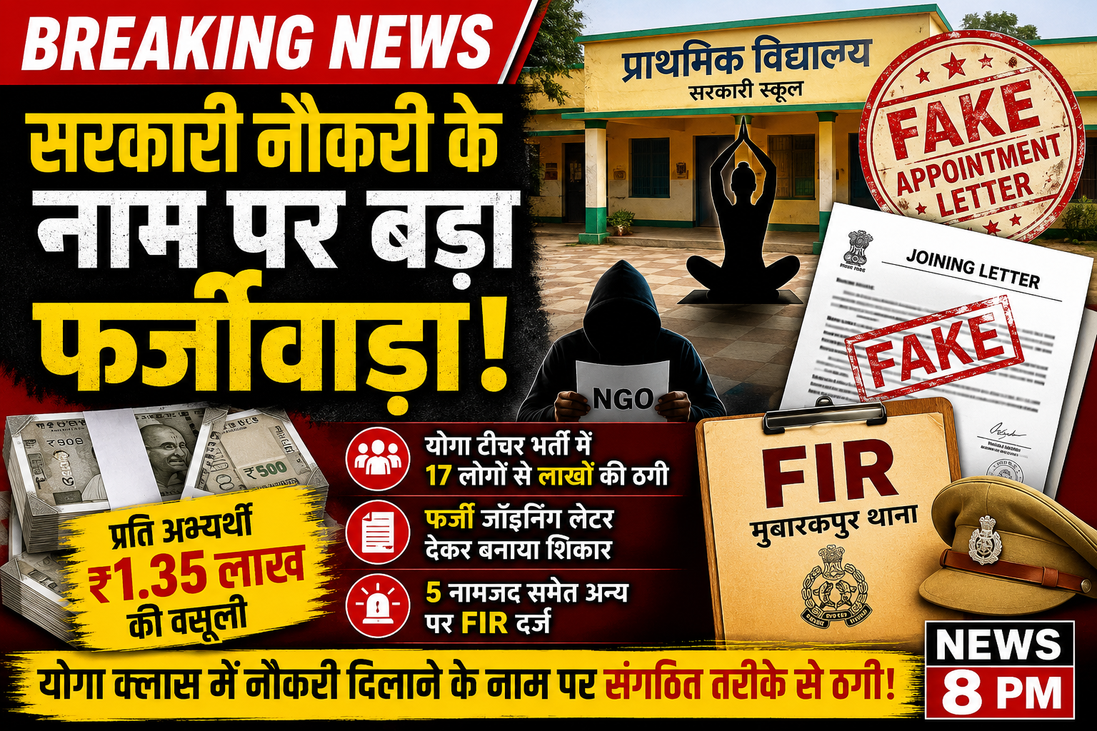 आजमगढ़ योगा टीचर भर्ती के नाम पर 17 अभ्यर्थियों से लाखों की ठगी, फर्जी जॉइनिंग लेटर मामले में 5 नामजद समेत अन्य पर मुकदमा