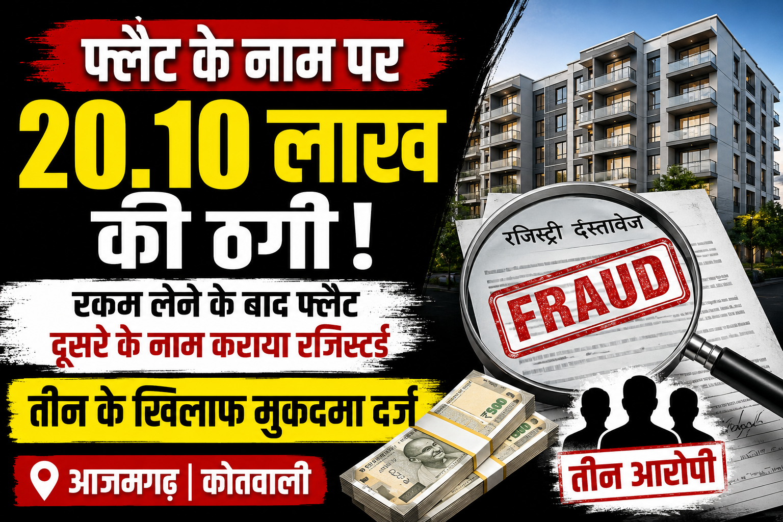 आजमगढ़ फ्लैट के नाम पर 20.10 लाख की ठगी का आरोप, तीन के खिलाफ मुकदमा