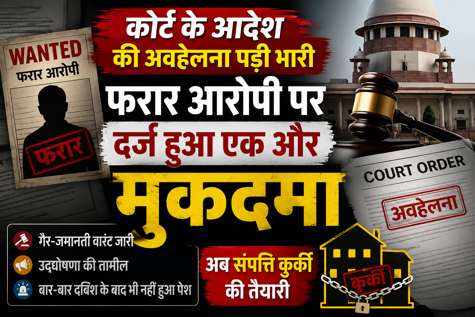 आजमगढ़ फरारी पड़ी महंगी,कोर्ट के आदेश की अवहेलना पर नया मुकदमा,अब संपत्ति कुर्की की तैयारी