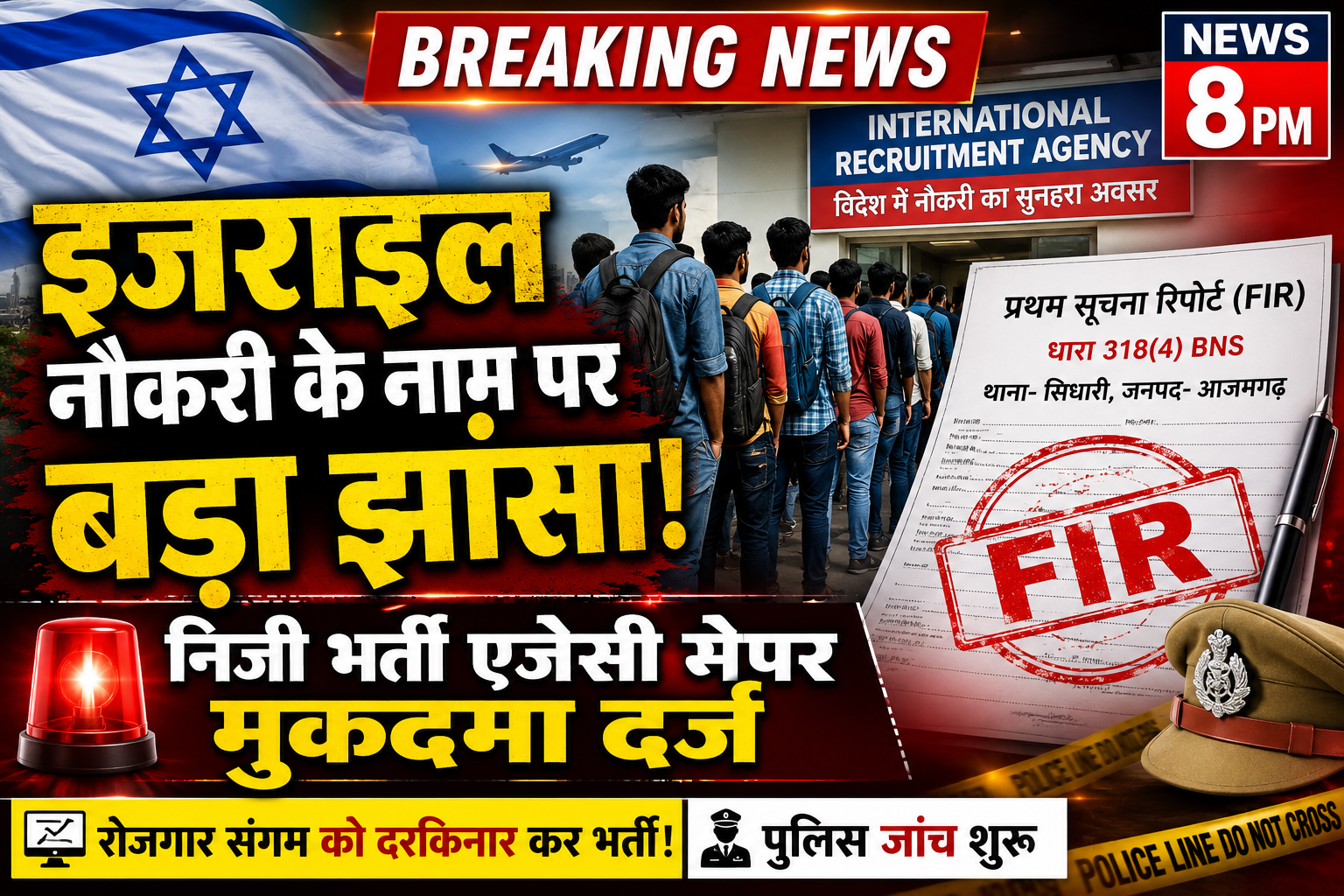 आजमगढ़ इजराइल में नौकरी दिलाने के नाम पर भर्ती का झांसा,निजी रिक्रूटमेंट एजेंसी पर मुकदमा दर्ज