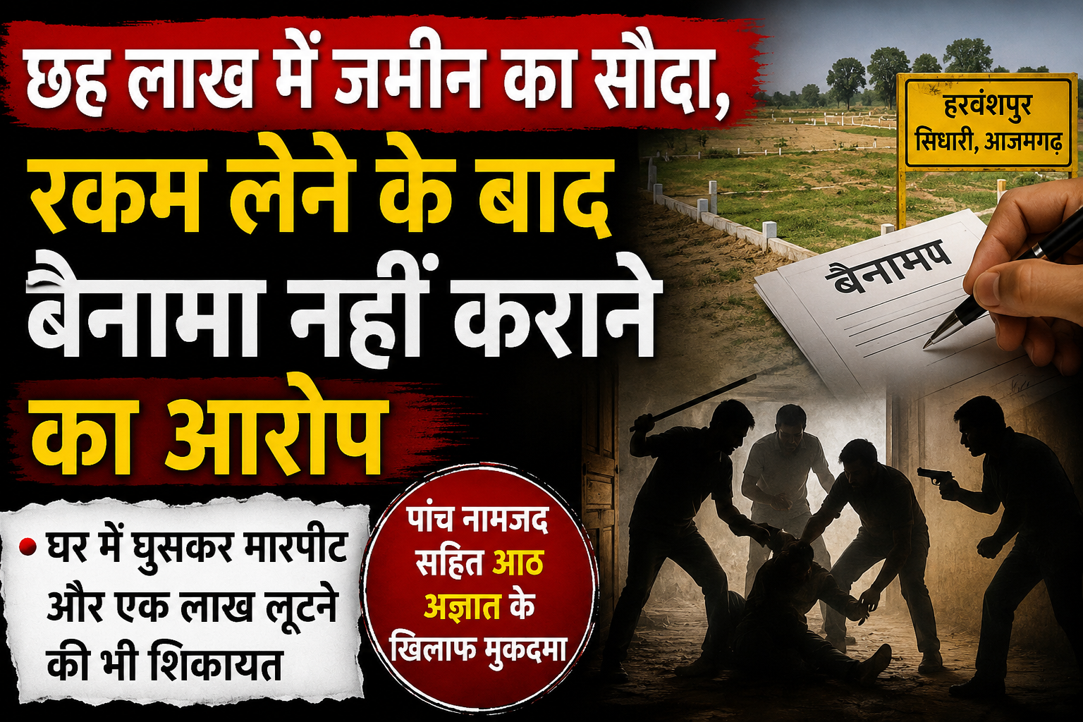 आजमगढ़ सिधारी के हरवंशपुर में जमीन विवाद ने लिया तूल, अधिवक्ता की तहरीर पर 5 नामजद समेत 8अज्ञात के खिलाफ मुकदमा दर्ज