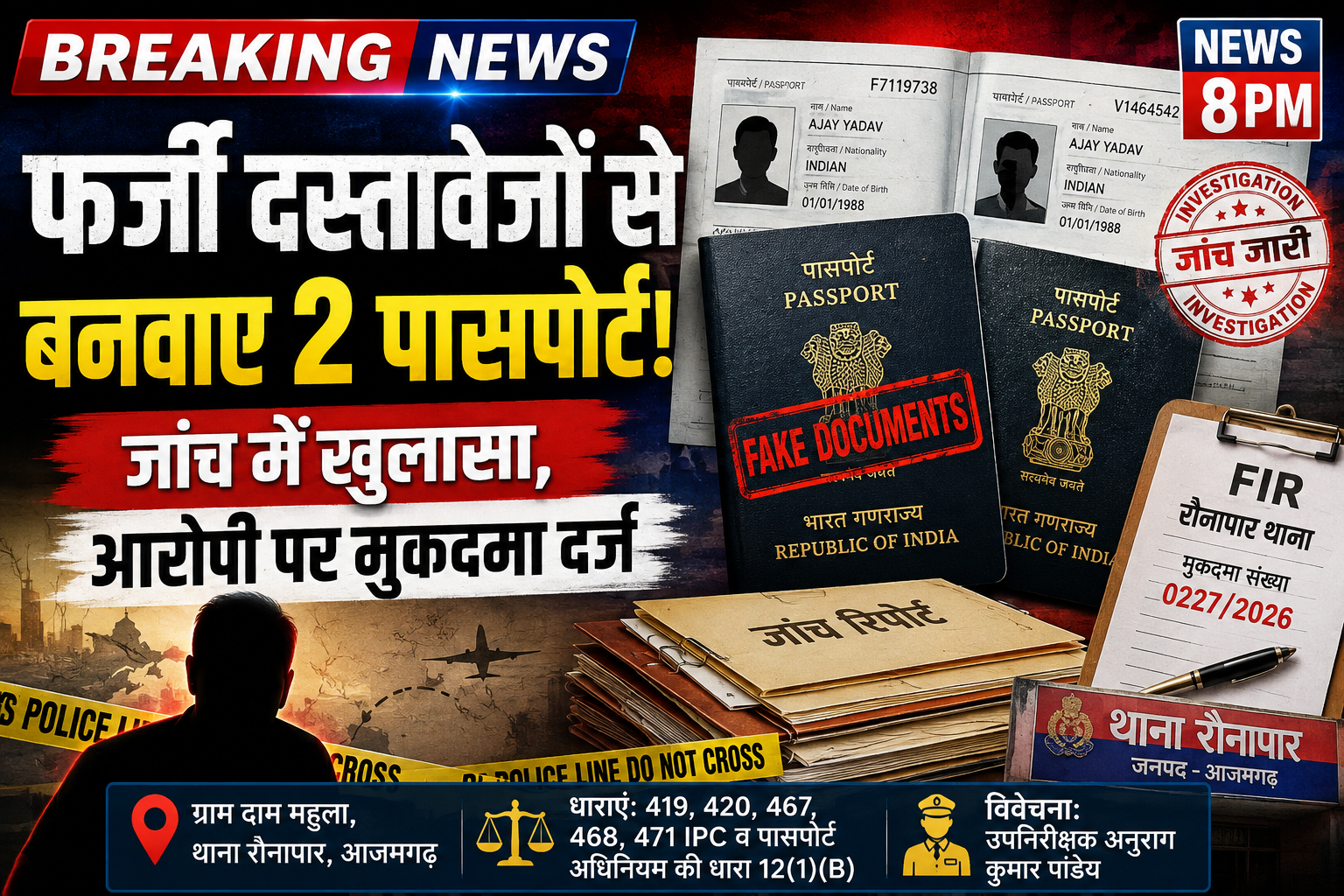 आजमगढ़ फर्जी दस्तावेजों के आधार पर बनवा लिया दो पासपोर्ट,जाँच में हुआ खुलासा तो दर्ज हुआ मुकदमा